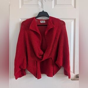 Lucie Bournival Red Draped Knit Cardigan Art to Wear Lagenlook Chic  - One Size
